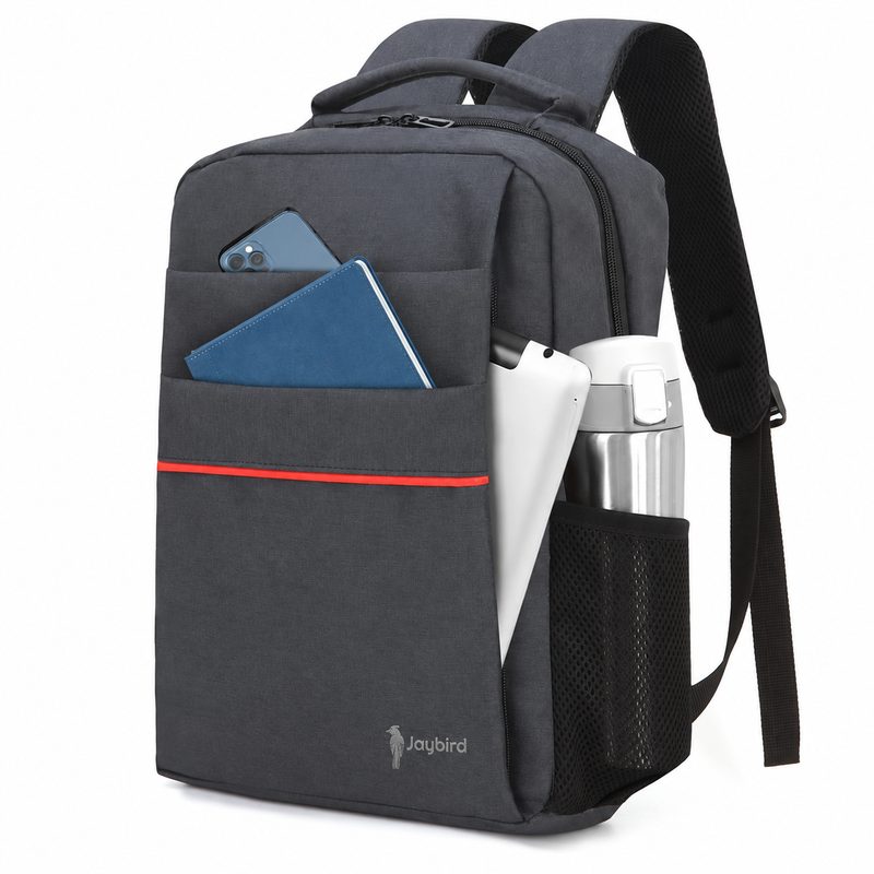 Anthracite Multi-Compartment Laptop Backpack with Red Piping
