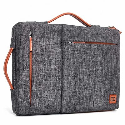 Antrasit Deri Detaylı Çok Kulplu Laptop Çantası — Logo Baskılı