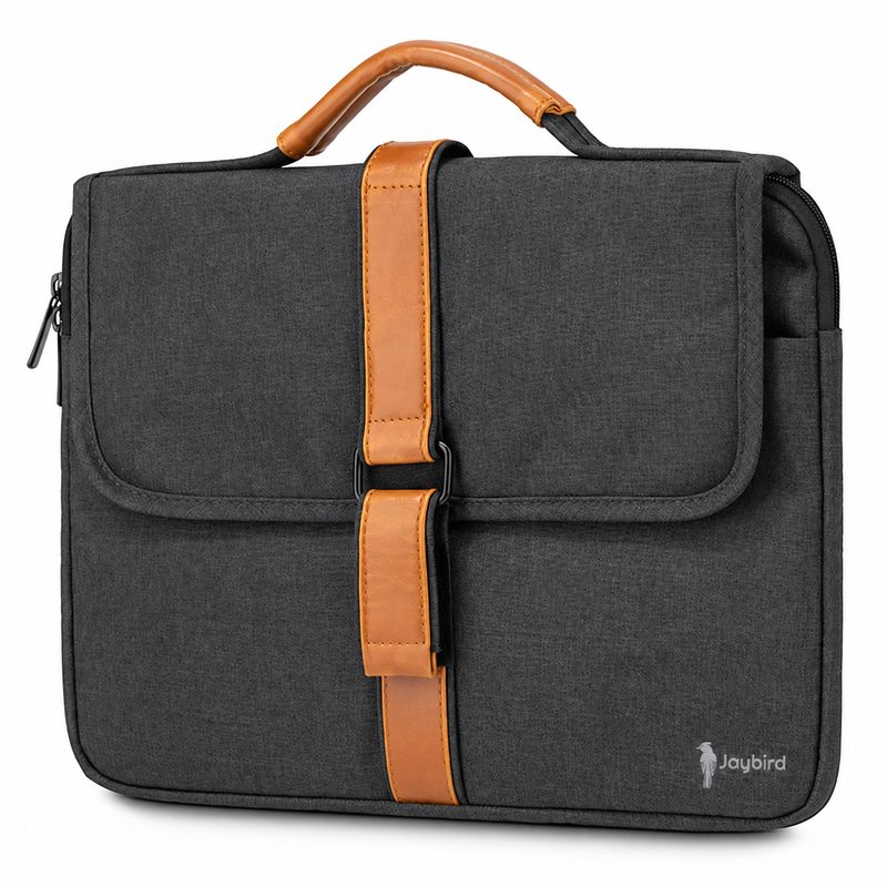 Anthracite Flap Laptop Bag with Leather Strap