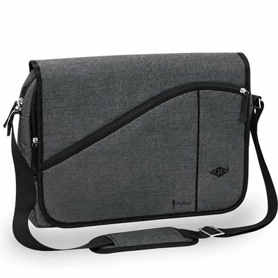 Antrasit Diyagonal Fermuarlı Laptop Postacı Çantası — Logo Baskılı