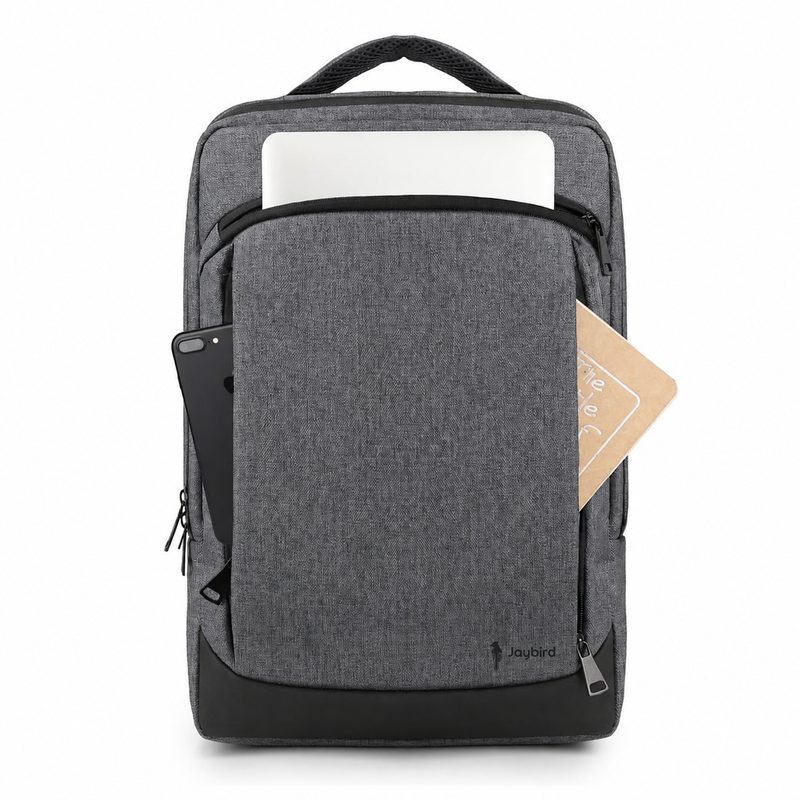 Anthracite Heathered Slim Laptop Backpack with Leather Base