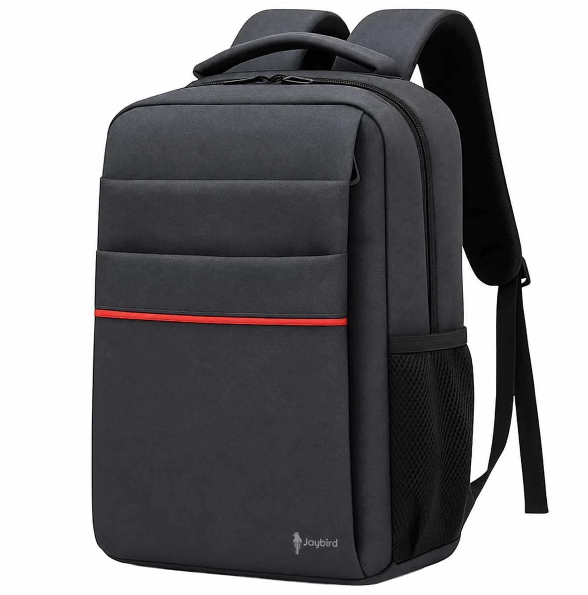 Antrasit Laptop Bölmeli Sırt Çantası — Kırmızı Şeritli Logo Baskılı Promosyon Notebook Sırt Çantası