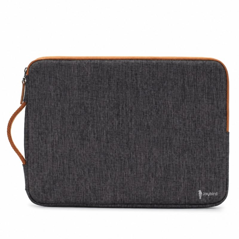 Antrasit Laptop Sleeve — Taba Deri Detaylı Logo Baskılı Promosyon Notebook Kılıfı