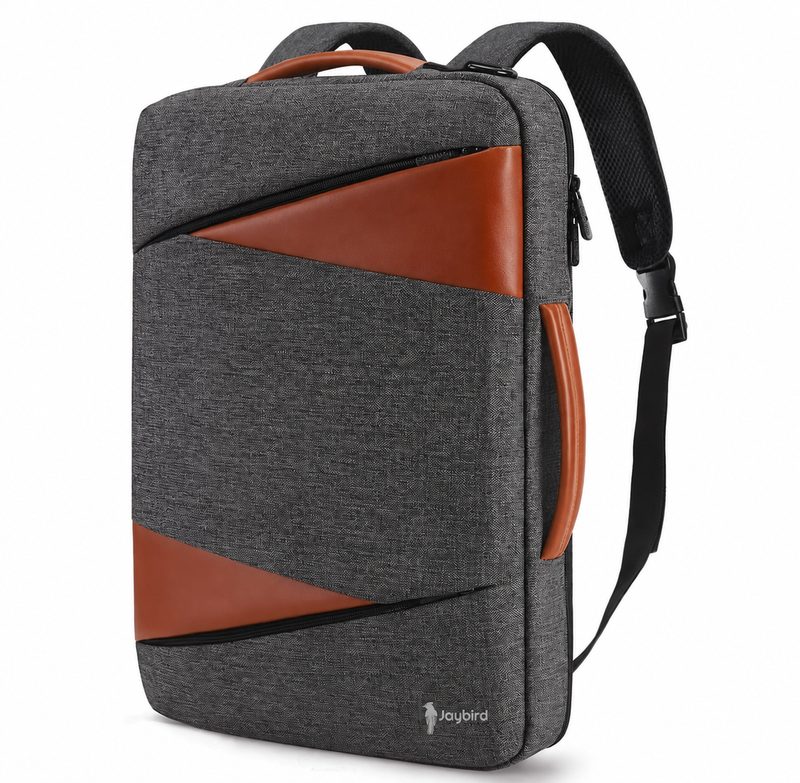 Antrasit Slim Laptop Sırt Çantası Deri Detaylı — Logo Baskılı