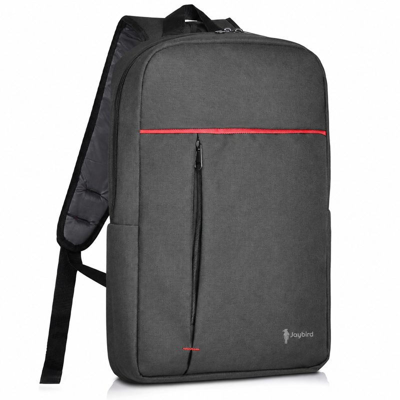 Anthracite Slim Laptop Backpack with Red Stripe