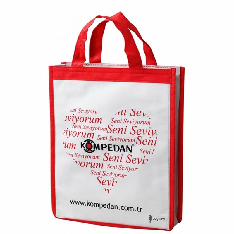 Beyaz Kırmızı Baskılı Non-Woven Tote Çanta - Kurumsal Promosyon Bez Çanta