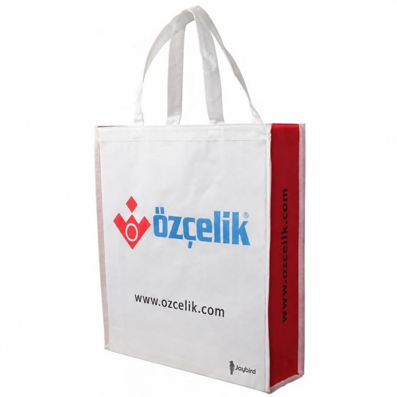 Beyaz Kırmızı Non-Woven Tote Çanta - Uzun Saplı Promosyon Bez Çanta