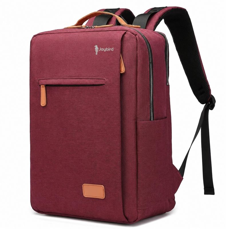Bordo Lüks Keten Kumaş Sırt Çantası — Deri Detaylı Kurumsal Promosyon