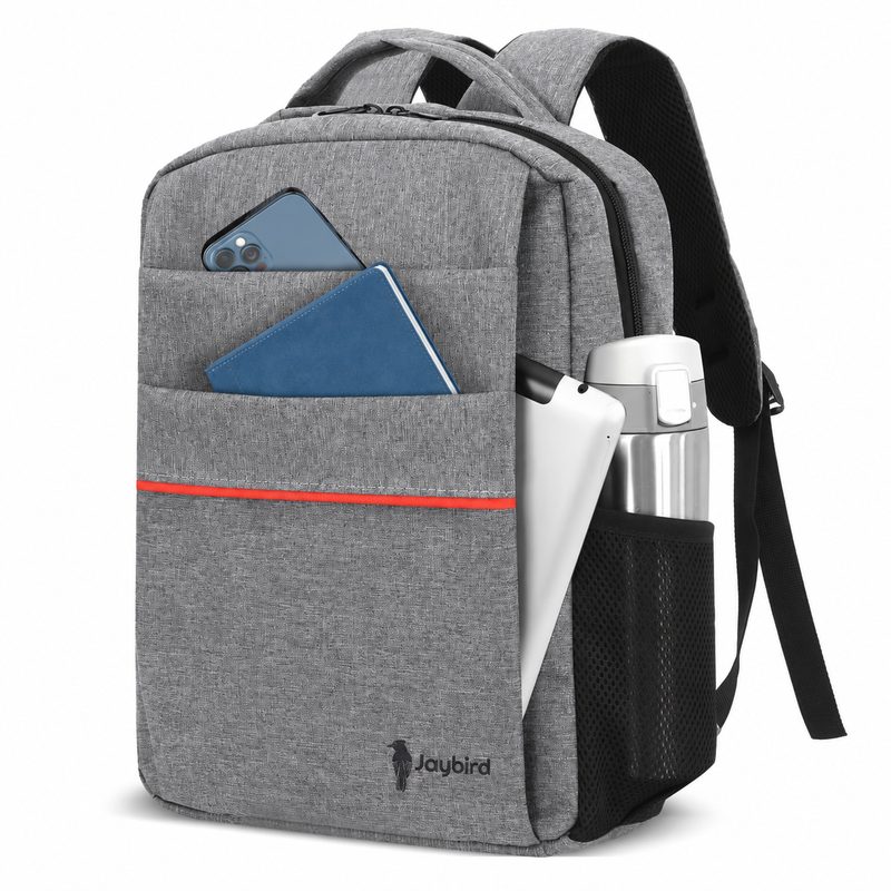 Grey Multi-Compartment Laptop Backpack with Red Piping