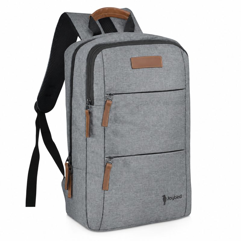 Grey Urban Laptop Backpack with Leather-Look Details