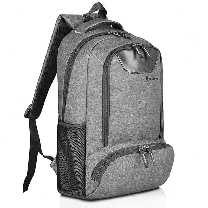 Grey Sporty Laptop Backpack with Leather Detail