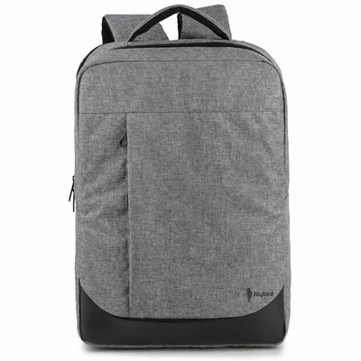Gri Deri Tabanlı Çok Bölmeli Laptop Sırt Çantası — Logo Baskılı