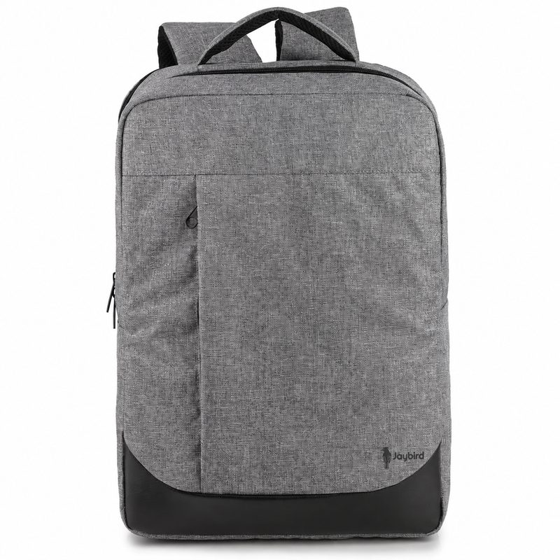 Grey Multi-Compartment Laptop Backpack with Leather Base