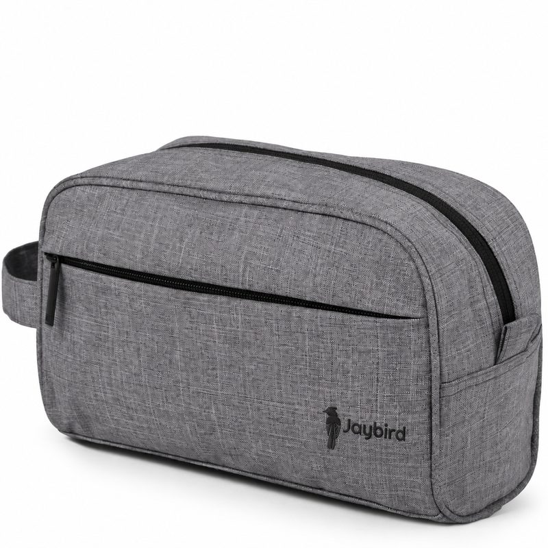 Gri Erkek Tıraş & Makyaj Çantası (Dopp Kit) — Logo Baskılı
