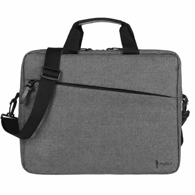 Gri Keten Dokulu İnce Laptop Çantası — Logo Baskılı Omuz Askılı