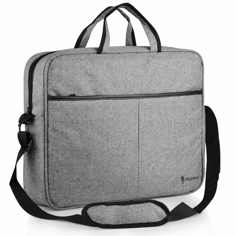 Grey Linen-Textured Laptop Briefcase