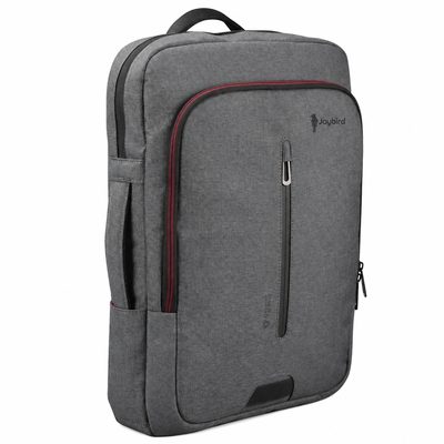 Gri Laptop Sırt Çantası — Kırmızı Fermuar Detaylı Logo Baskılı