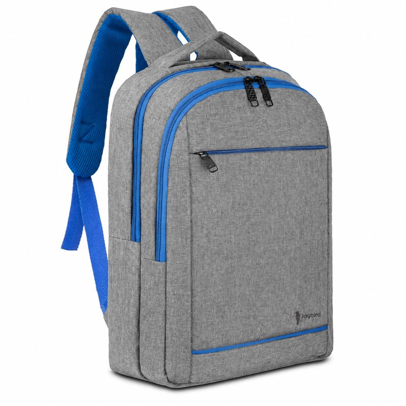 Grey Laptop Backpack with Blue Zips