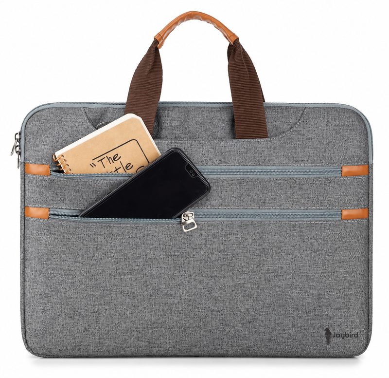Gri Melanj İnce Laptop & Notebook Çantası — Logo Baskılı