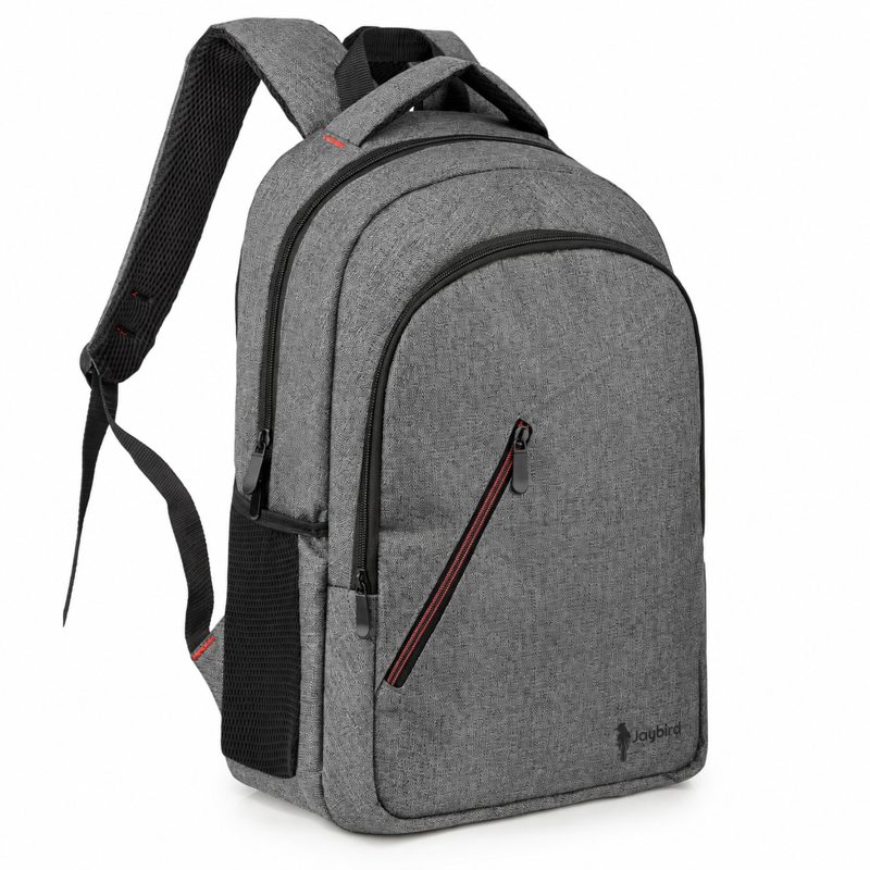 Grey Melange Backpack with Red Zips