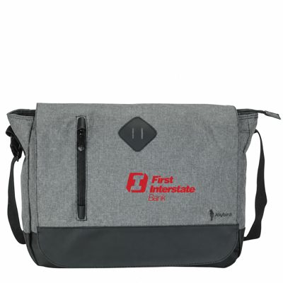 Gri Melanj Postacı Model Laptop Evrak Çantası — Logo Baskılı Kurumsal Omuz Çantası