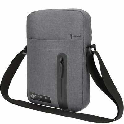 Gri Melanj Slim Dikey Omuz & Tablet Çantası — Logo Baskılı