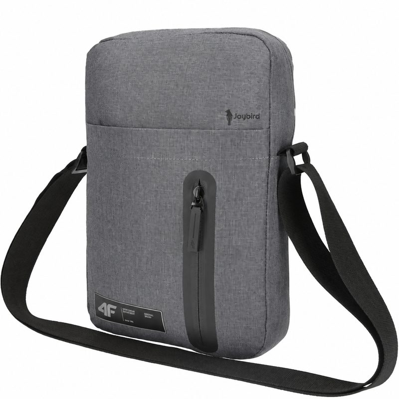 Gri Melanj Slim Dikey Omuz & Tablet Çantası — Logo Baskılı