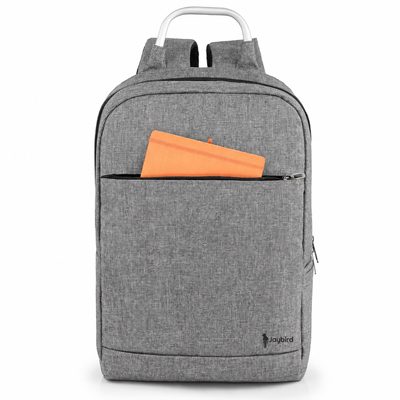 Gri Metal Saplı Slim Laptop Sırt Çantası — Logo Baskılı