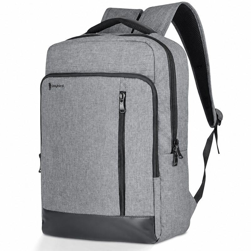 Grey Minimal Business Backpack with Leather Base