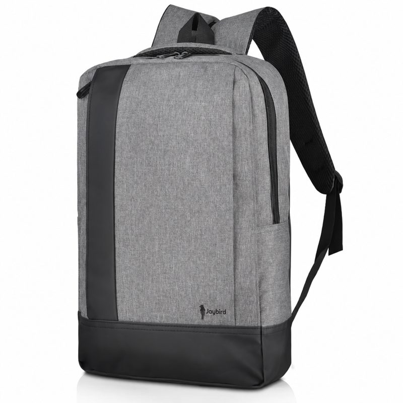 Grey Slim Backpack with Leather Detail