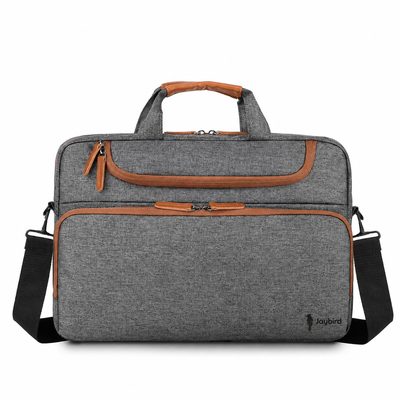 Gri Taba Deri Detaylı Laptop Evrak Çantası — Logo Baskılı