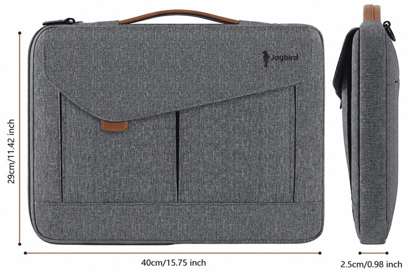 Grey Slim Laptop Bag with Envelope Pocket