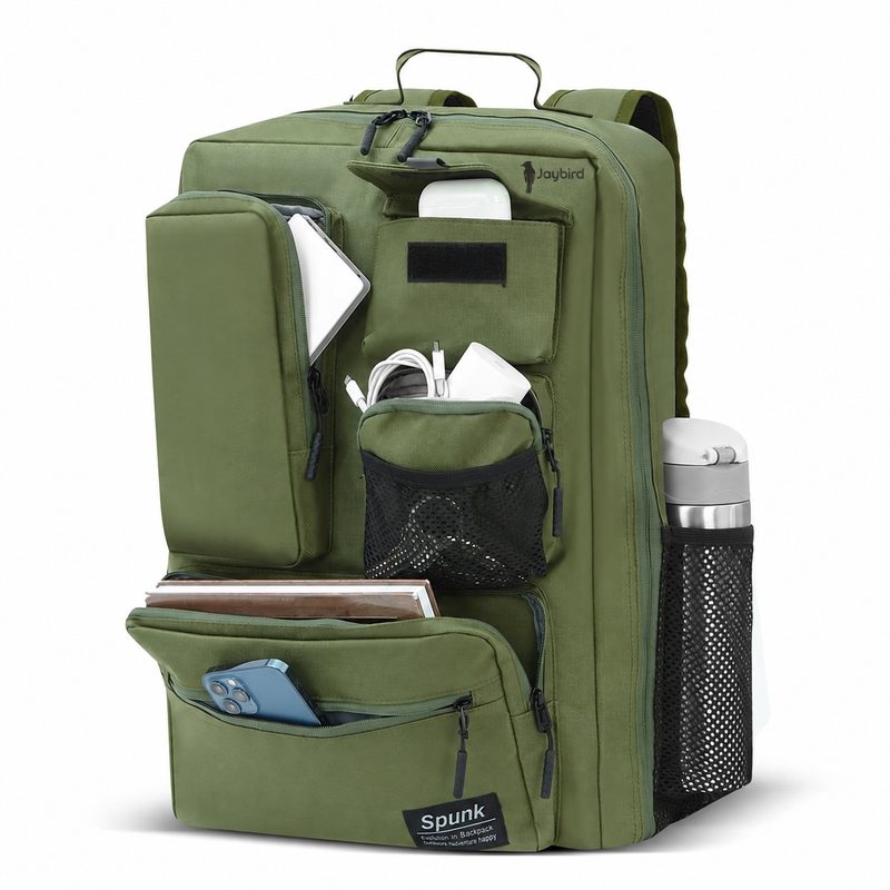 Khaki Green Multi-Compartment Laptop Backpack
