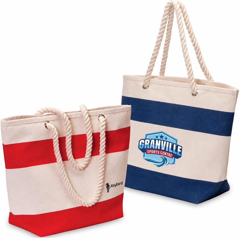 Striped Canvas Beach & Tote Bag with Rope Handles