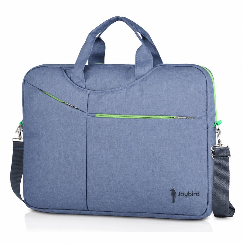 Indigo Blue Laptop Hand & Shoulder Bag with Green Zips