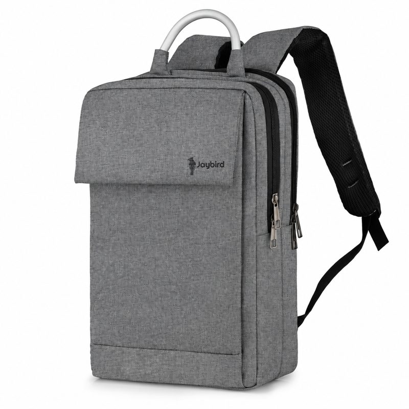 Keten Gri Şehirli Laptop Sırt Çantası — Kapaklı Logo Baskılı