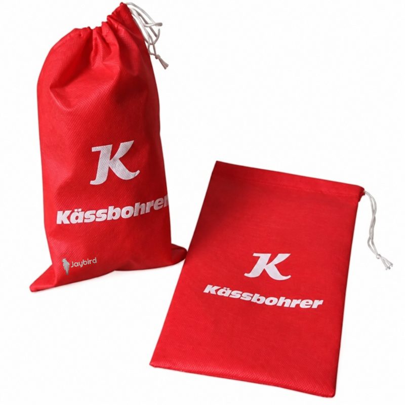 Kırmızı İpli Büzgülü Bez Kese - Logo Baskılı Promosyon Saklama Torbası