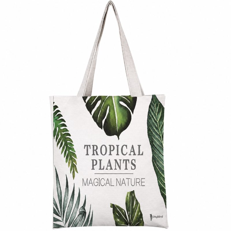 Cream Botanical-Print Natural Canvas Tote Bag