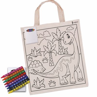 Krem Dinozor Desenli Boyama Bez Çantası — Boya Kalemli Çocuk Çantası