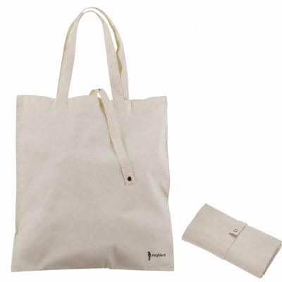Krem Katlanır Bez Çanta — Çıtçıtlı Promosyon Alışveriş Tote Çantası