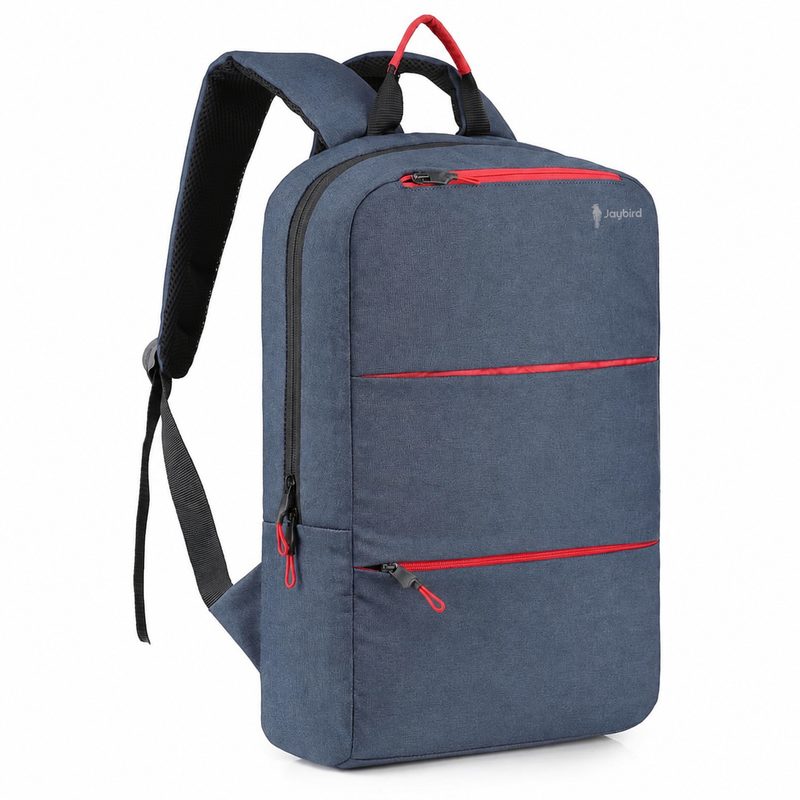 Navy & Red Zip-Detail Laptop Backpack
