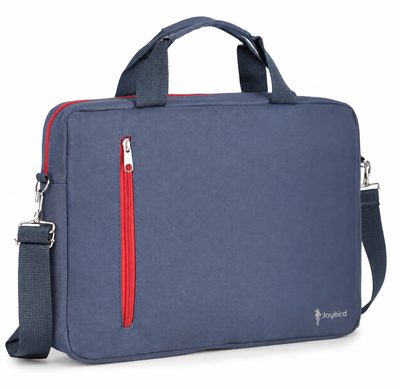 Lacivert Kırmızı Fermuarlı Laptop Çantası — Logo Baskılı Omuz Askılı