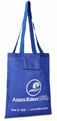 Mavi Paraşüt Kumaş Cepli Katlanır Alışveriş Çantası — Baskılı Promosyon Tote