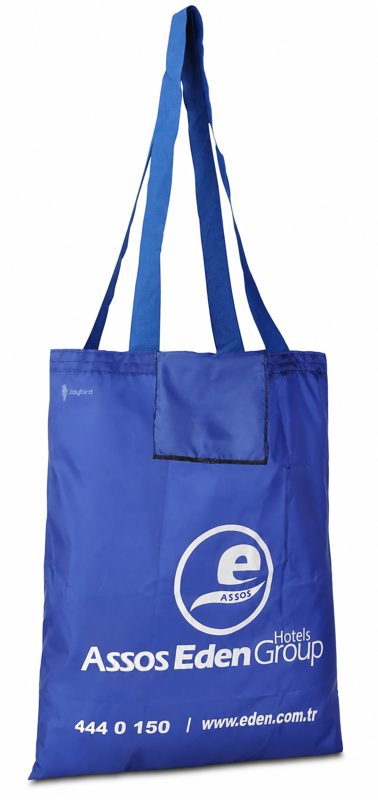 Mavi Paraşüt Kumaş Cepli Katlanır Alışveriş Çantası — Baskılı Promosyon Tote