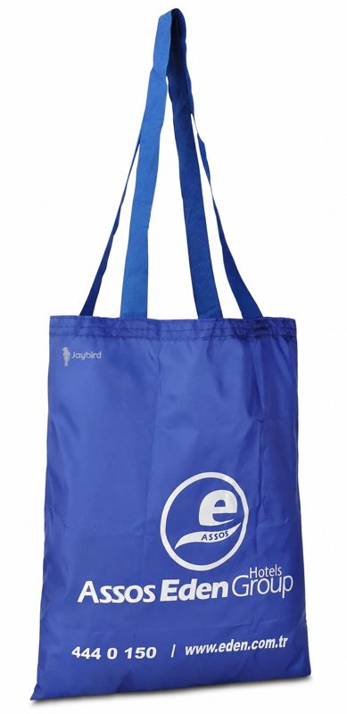 Mavi Paraşüt Kumaş Katlanır Alışveriş Çantası — Baskılı Promosyon Tote