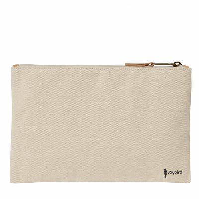 Naturel Kanvas Fermuarlı Düz Organizer & Kalem Çantası — Logo Baskılı