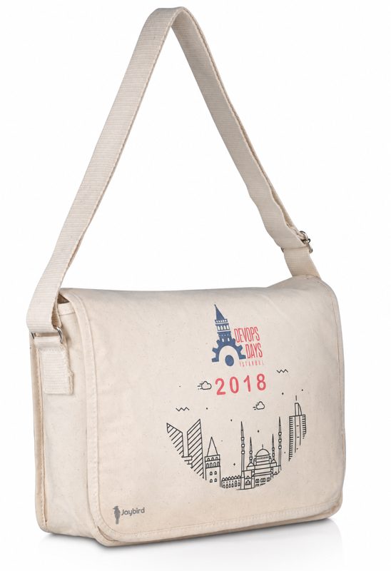 Naturel Krem Gabardin Postacı Çantası — Logo Baskılı Kurumsal Omuz Çantası