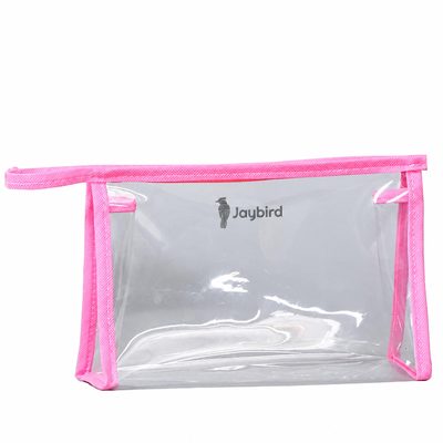 Pembe Biyeli Şeffaf PVC Makyaj & Organizer Çantası — Logo Baskılı