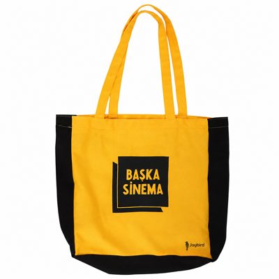 Sarı Siyah Gabardin Tote Çanta — Logo Baskılı Promosyon Alışveriş Çantası