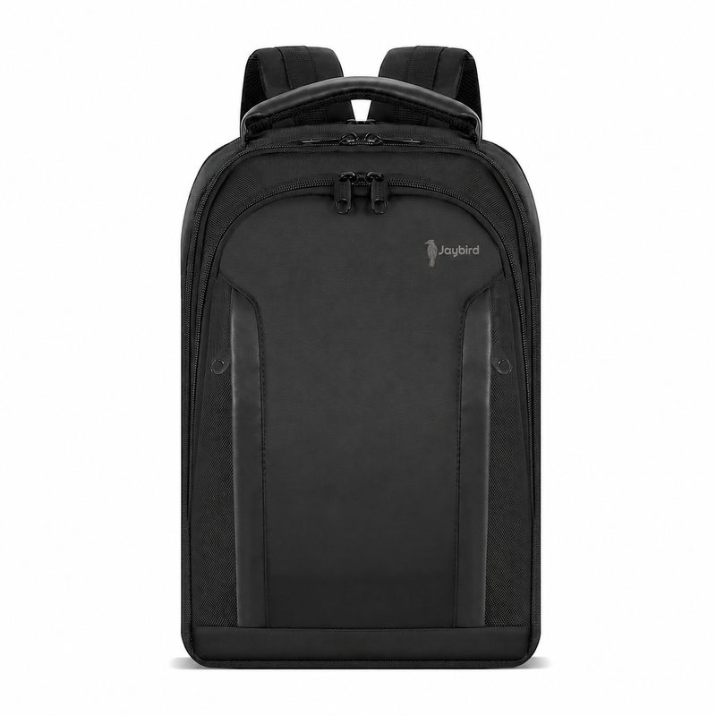 Siyah Deri Detaylı İş & Laptop Sırt Çantası — Logo Baskılı